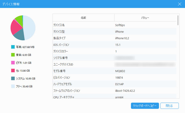 iPhoneのデバイス情報