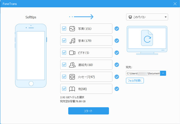 ワンクリックでiPhoneのデータをPCに転送